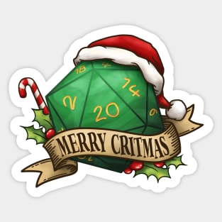 D20 Merry Critmas Dice Green Sticker